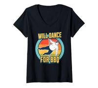 Womens Will Dance for BBQ Funny Fat Barbecue Lover Pole Dancing V-Neck T-Shirt
