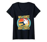 Womens Will Dance for Boat Parts Fat Guy Pole Dancing Humor V-Neck T-Shirt