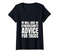 Womens Will Give Cybersecurity Advice for Tacos Funny IT Pro V-Neck T-Shirt