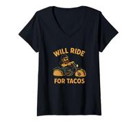 Womens Will Ride for Tacos Funny Cycling Taco Lovers Gift V-Neck T-Shirt