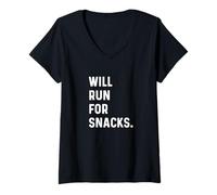 Womens Will Run For Snacks Run Runner Track Marathon Half Hurdles V-Neck T-Shirt