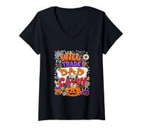 Women's Will Trade Dad for Candy Halloween Pumpkin Basket Candy V-Neck T-Shirt