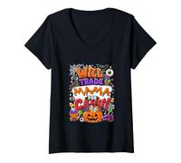 Women's Will Trade Mama for Candy Halloween Pumpkin Basket Candy V-Neck T-Shirt