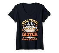 Womens Will Trade Sister For Sweet Potatoes Sibling Joke V-Neck T-Shirt
