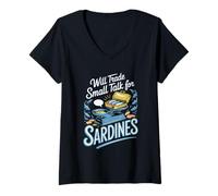 Women's Will Trade Small Talk for Sardines V-Neck T-Shirt