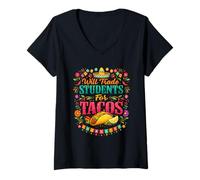 Women's Will Trade Students for Tacos Sombrero Cinco De Mayo Teacher V-Neck T-Shirt