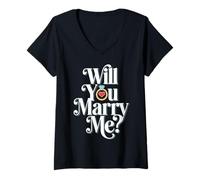 Women's Will You Marry Me? Wedding Proposal Sayings V-Neck T-Shirt