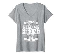 Women's Will You Still Need ME Feed ME When I'm 64 V-Neck T-Shirt, Heather Grey, Large