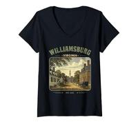Women's Williamsburg Virginia Vintage Colonial America Travel V-Neck T-Shirt