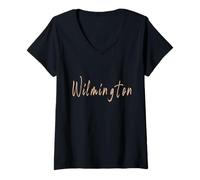 Womens Wilmington North Carolina Vintage Elegant Design V-Neck T-Shirt
