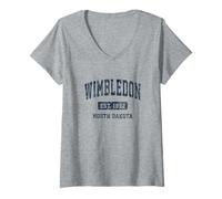 Womens Wimbledon North Dakota ND Vintage Athletic Sports Design V-Neck T-Shirt
