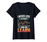 Womens Win Or I Learn Stock Market Stocks Investor Day Trader V-Neck T-Shirt