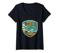 Women's Wind Check Throw Boomerang Flight Over Open Field V-Neck T-Shirt