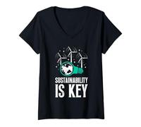 Womens Wind power SUSTAINABILITY IS KEY LUSTIG Wind power V-Neck T-Shirt