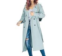 Women's Windproof Trench Coat Double Breasted Long Overcoat with Belt Notched Lapel Slim Windbreaker Outerwear, Light Green-1, M