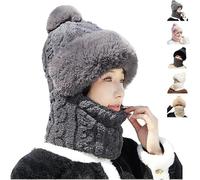 Women's Windproof Winter Hat, Thickened Thermal Fleece Hat with Face Mask, Integrated Ear Protection Windproof Cap Scarf (Dark Gray)