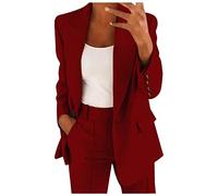 Womens Wine Blazer - Casual Office Plain Lapel Long Sleeve Button Plus Size Outfit Outerwear Fashion Elegant Lightweight Work Business Suit Open Front Cardigan Slim Fit Jacket