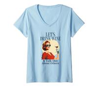 Womens Wine Lover Lets Drink Wine & Talk Shit Funny Retro Vintage V-Neck T-Shirt