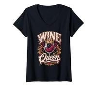 Women's Wine Queen Wine Drinker Ladies V-Neck T-Shirt