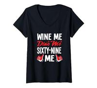 Womens Wine Sexy dinner food pun Sex 69 gifts V-Neck T-Shirt