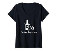 Women's Wine Tasting Drinker Funny Wine and Cheese Bottle Glass V-Neck T-Shirt