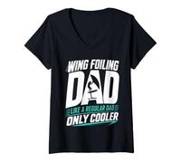 Women's Wing Foiling Dad Like Normal but Cooler Wing Surf Wingfoil V-Neck T-Shirt