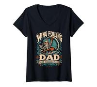 Women's Wing Foiling Dad Like Normal but Cooler Wing Surf Wingfoil V-Neck T-Shirt