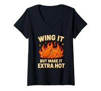 Women's Wing It But Make It Super Spicy Chicken Wings V-Neck T-Shirt