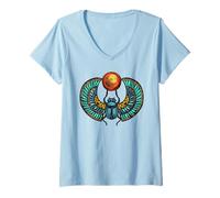 Womens Winged Beetle And Ancient Egyptian Scarab Beetle V-Neck T-Shirt