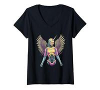 Womens Winged Unicorn Cyborg Fusion Design V-Neck T-Shirt
