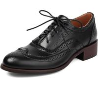 Womens Wingtips Lace Up Chunky Heel Oxford,Ladies Vintage Dressy Casual Comfortable Brogues Business Office Teacher Trendy Memory Foam Formal Round Toe Shoe (Black,11)