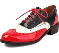 Womens Wingtips Lace Up Chunky Heel Oxford,Ladies Vintage Dressy Casual Comfortable Brogues Business Office Teacher Trendy Memory Foam Formal Round Toe Shoe (Red,5)
