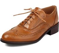 Womens Wingtips Lace Up Chunky Heel Oxford,Ladies Vintage Dressy Casual Comfortable Brogues Business Office Teacher Trendy Memory Foam Formal Round Toe Shoe (Brown,6.5)