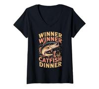 Womens Winner Catfish Dinner Fisherman Fish Angler Catfish Fishing V-Neck T-Shirt