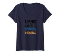 Women's Winners Make Progress, Motivational and Positive Phrase V-Neck T-Shirt