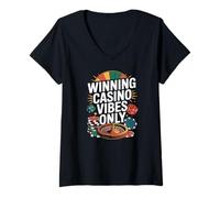 Womens Winning Casino Vibes Only Roulette Dice Chips V-Neck T-Shirt