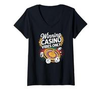 Womens Winning Casino Vibes Only Roulette Spin Dice Chips V-Neck T-Shirt