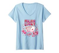 Women's Winning Poker Hand Dice Chips Hearts Design V-Neck T-Shirt