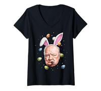 Women's Winston Churchill British Rabbit Eggs Bunny Ears Cute Spring V-Neck T-Shirt