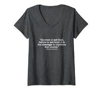 Women's Winston Churchill Courage Success Quote V-Neck T-Shirt, Dark Heather Grey, Medium