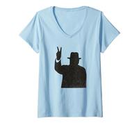 Womens Winston Churchill Victory Sign British WWII Icon V-Neck T-Shirt