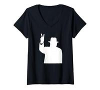 Womens Winston Churchill Victory Sign British WWII Icon V-Neck T-Shirt