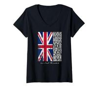 Womens Winston Churchill We Shall Never Surrender UK Flag Aged V-Neck T-Shirt