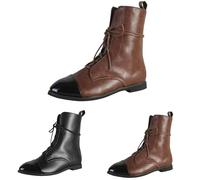 Women's Winter Ankle Boots, Pointed Toe, Square Heel Boot, Colour Assembling Boots, Autumn Chic Boot, Low Heel, Vintage Boot, Casual Calf, Thin Boot, Brown, 4 UK