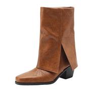 Women's Winter Ankle Boots with Block Heel, Square Toe, Short Ankle Boots for Fashion-Conscious Women, yellow, 6 UK