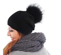 Women's Winter Autumn Hat Plush Bobble I Women's Beany Knitted Winter Hat Medium (Black, One Size)
