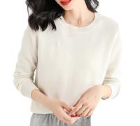 Women's Winter Autumn Sweater Crew Neck Womens Sweaters Lightweight Soft Knitted Women's Jumpers Solid Color Loose Pullover Sweaters for Women UK White
