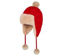 Women's Winter Beanie With Ear Flaps - Knitted Bomber Faux Fur Trapper Trooper Peruvian Pom Pom Ushanka Hat for Hiking and Skiing
