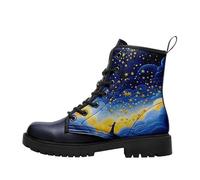 Womens Winter Boots Combat Boots Waterproof Ankle Boots Lace Up Ladies Shoes Platform Leather Work Booties, Comfortable Stylish Starry Night Pattern Boots