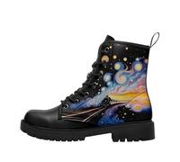 Womens Winter Boots Combat Boots Waterproof Ankle Boots Lace Up Ladies Shoes Platform Leather Work Booties, Comfortable Stylish Starry Night Pattern Boots